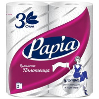Бумажные полотенца Papia 3 слоя, 2 рулона, 10,8м, белые, 5081504