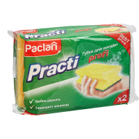 Губка Paclan Practi поролоновая с абразивным слоем, желтая, 2шт/уп