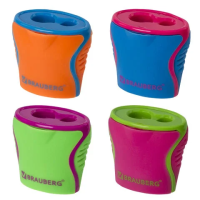 Точилка BRAUBERG 'Mix Dual', 2 отверстия для чернографитных карандашей (в том числе утолщенных), с контейнером, корпус ассорти, 228449