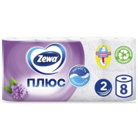 Туалетная бумага Zewa Плюс сирень, 2 слоя, 8 рулонов, 23 м, белая