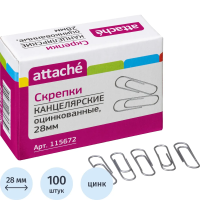 Скрепки канцелярские Attache 28мм, оцинкованные, 100 шт/уп