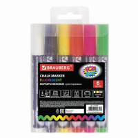 Маркер для досок Brauberg Pop-Art 6 цветов, 5мм, круглой наконечник, сухостираемые