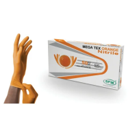 Перчатки нитриловые сверхпрочные с текстурой SFM MEGA TEX ORANGE, Германия, 25 пар (50 штук), размер XL (очень большой), 4036534915202
