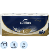 Туалетная бумага Luscan Luxury 4 слоя, 8 рулонов, 18 м, белая