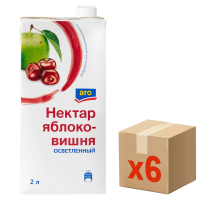 Aro Нектар осветленный яблоко и вишня, 2л x 6 шт