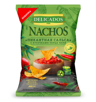 Чипсы Delicados Начос Пикантная сальса с кусочками перца чили, 150г