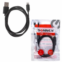 Кабель USB 2.0 Sonnen Economy 1м, для передачи данных и зарядки iPhone/iPad, черный, 513116
