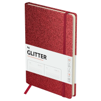 Ежедневник недатированный, А5, 136л., твердый переплет, диз. картон, BG 'Glitter. Red', красный, на резинке, карман