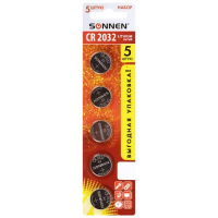 Батарейки литиевые SONNEN Lithium CR2032 'таблетки, дисковые, кнопочные' КОМПЛЕКТ 5 шт., блистер, 455504