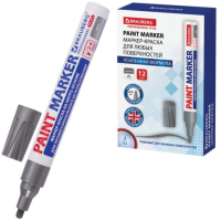 Маркер-краска Brauberg Paint Marker серебряный, 4мм, нитро-основа, алюминиевый корпус