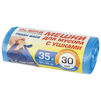 Мешки для мусора с ушками LAIMA 'ULTRA' 35 л синие, в рулоне 30 шт. прочные, ПНД 12 мкм, 50х65 см, 607684