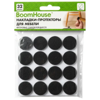 Накладки-протекторы для мебели ФЕТРОВЫЕ самоклеящиеся, d=20 мм, черные, КОМПЛЕКТ 32 шт., BOOMHOUSE (БУМХАУС), 701815