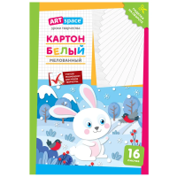 Картон белый A4, ArtSpace, 16л., мелованный в папке, 'Зайчик'