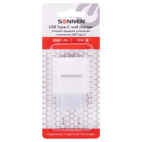 Быстрое зарядное устройство для iPhone (220В) SONNEN, порт Type-C, выходной ток 2A, белое, 455507