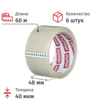 Клейкая лента упаковочная ATTACHE 48мм х 60м 40мкм прозрачная 6 шт/уп