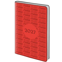 Ежедневник датированный 2027 А5 138х213мм BRAUBERG Aura, под кожу, гибкий, красный, 117929