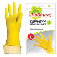 Перчатки МНОГОРАЗОВЫЕ латексные ЛЮБАША 'ЭКОНОМ', хлопчатобумажное напыление, размер 8-9, L (большой), желтые, вес 32 г, 603785