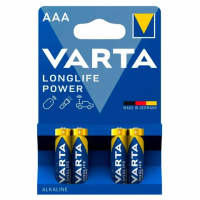 Батарейки алкалиновые 'мизинчиковые' КОМПЛЕКТ 4 шт., VARTA LONGLIFE POWER, ААА (LR03, 15А), блистер, 4903121414