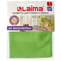 Салфетка хозяйственная Laima для стекол и зеркал, зеленая, 30х30см, микрофибра